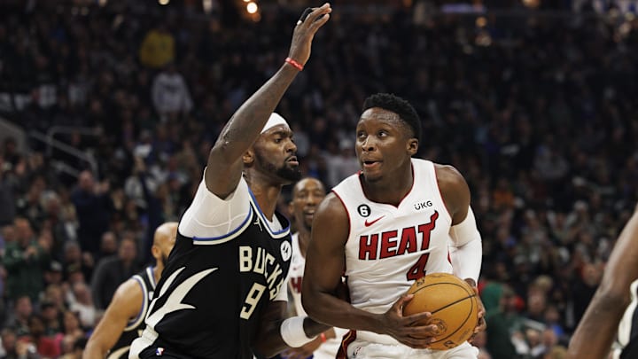 Miami Heat guard Victor Oladipo looks to shoot against Milwaukee Bucks forward Bobby Portis. Mandatory Credit: Jeff Hanisch-Imagn Images Miami Heat guard Victor Oladipo looks to shoot against Milwaukee Bucks forward Bobby Portis. Mandatory Credit: Jeff Hanisch-Imagn Images