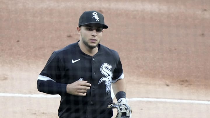 Chicago White Sox second baseman Nick Madrigal (1) during the first inning against the Toronto Blue Jays at Guaranteed Rate Field in 2021. Chicago White Sox second baseman Nick Madrigal (1) during the first inning against the Toronto Blue Jays at Guaranteed Rate Field in 2021.