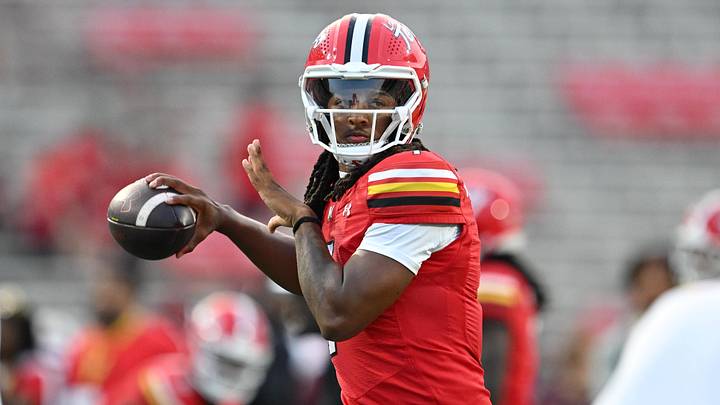 Sep 19, 2026; College Park, Maryland, USA;  Maryland Terrapins quarterback Malik Washington (7) warms up before a game against the Virginia Tech Hokies at SECU Stadium. Mandatory Credit: Jamie Sabau-Imagn Images