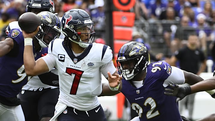 Houston Texans quarterback C.J. Stroud (7) attempts a pass.