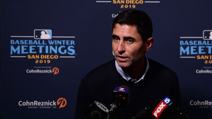 Dec 10, 2019; San Diego, CA, USA; San Diego Padres general manager A.J. Preller speaks to the media during the MLB Winter Meetings at Manchester Grand Hyatt. Mandatory Credit: Orlando Ramirez-USA TODAY Sport Dec 10, 2019; San Diego, CA, USA; San Diego Padres general manager A.J. Preller speaks to the media during the MLB Winter Meetings at Manchester Grand Hyatt. Mandatory Credit: Orlando Ramirez-USA TODAY Sport