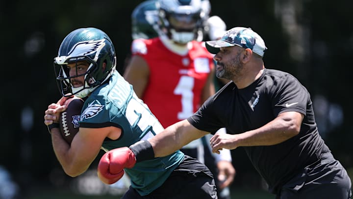 May 30, 2024; Philadelphia, PA, USA; Philadelphia Eagles running back Will Shipley (39) practices at NovaCare Complex. Mandatory Credit: Bill Streicher-Imagn Images