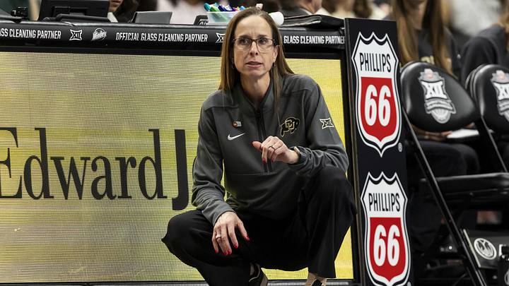 Mar 7, 2026; Kansas City, MO, USA; Colorado Buffaloes head coach Jr. Payne watches the run of play against the West Virginia Mountaineers during the first half at T-Mobile Center. Mandatory Credit: Nick Tre. Smith-Imagn Images Mar 7, 2026; Kansas City, MO, USA; Colorado Buffaloes head coach Jr. Payne watches the run of play against the West Virginia Mountaineers during the first half at T-Mobile Center. Mandatory Credit: Nick Tre. Smith-Imagn Images