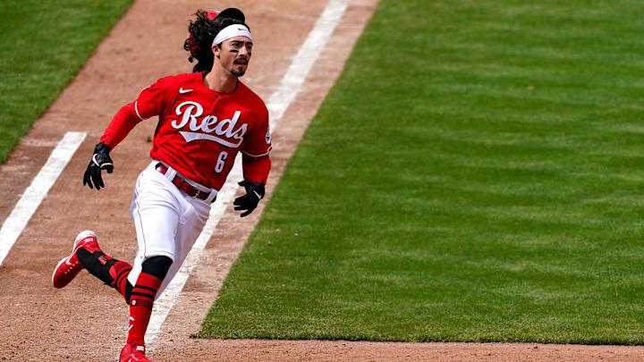 Cincinnati Reds second baseman Jonathan India (6) rounds the bases after hitting his first career home run.