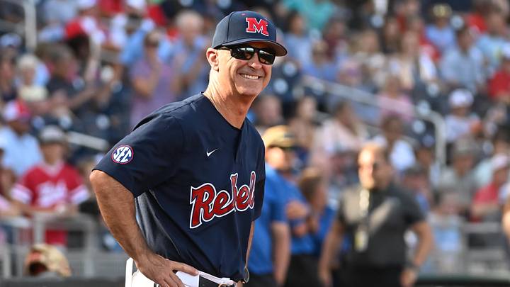Ole Miss Rebels head coach Mike Bianco looks to the outfield before a game against the Oklahoma Sooners at Charles Schwab Field. Ole Miss Rebels head coach Mike Bianco looks to the outfield before a game against the Oklahoma Sooners at Charles Schwab Field.