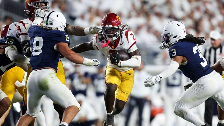 USC Trojans running back Waymond Jordan (2) runs with the ball during the third quarter against the Penn State Nittany Lions at Beaver Stadium. USC Trojans running back Waymond Jordan (2) runs with the ball during the third quarter against the Penn State Nittany Lions at Beaver Stadium.