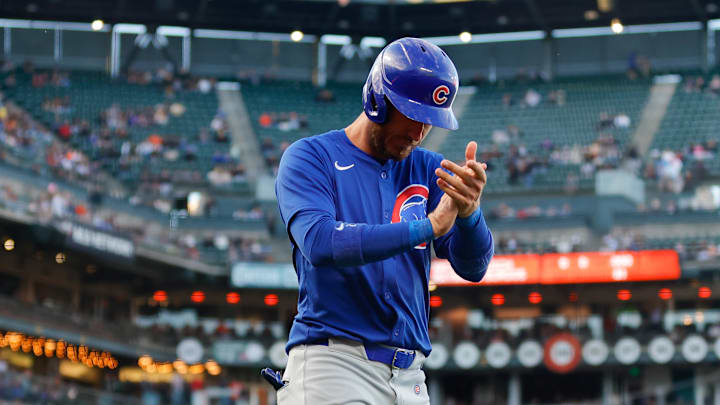 Jun 24, 2024; San Francisco, California, USA; Chicago Cubs outfielder Cody Bellinger (24) scores a run during the third inning against the San Francisco Giants at Oracle Park. All Giants players wore the number 24 in honor of Giants former player Willie Mays. Mandatory Credit: Sergio Estrada-USA TODAY Sports