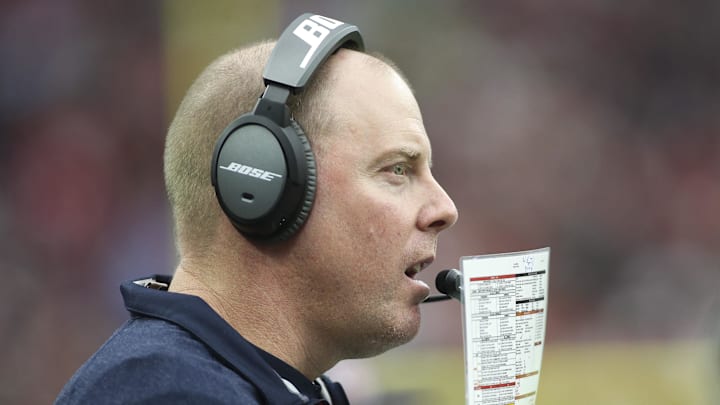 Jan 3, 2016; Houston, TX, USA; Houston Texans offensive coordinator George Godsey looks on from the sideline during the fourth quarter against the Jacksonville Jaguars at NRG Stadium. The Texans won 30-6. Mandatory Credit: Troy Taormina-Imagn Images
