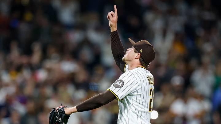 San Diego Padres relief pitcher Mason Miller (22) celebrates after defeating the Arizona Diamondbacks at Petco Park.