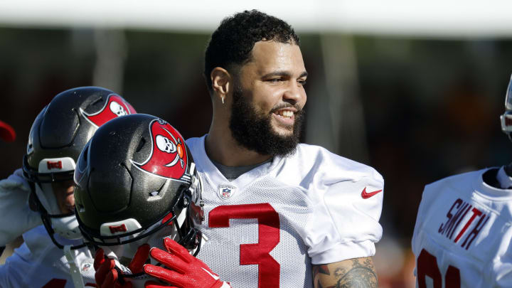 Jul 27, 2022; Tampa, FL, USA; Tampa Bay Buccaneers wide receiver Mike Evans (13) smiles at Advent Health Training Complex. Mandatory Credit: Kim Klement-USA TODAY Sports Jul 27, 2022; Tampa, FL, USA; Tampa Bay Buccaneers wide receiver Mike Evans (13) smiles at Advent Health Training Complex. Mandatory Credit: Kim Klement-USA TODAY Sports