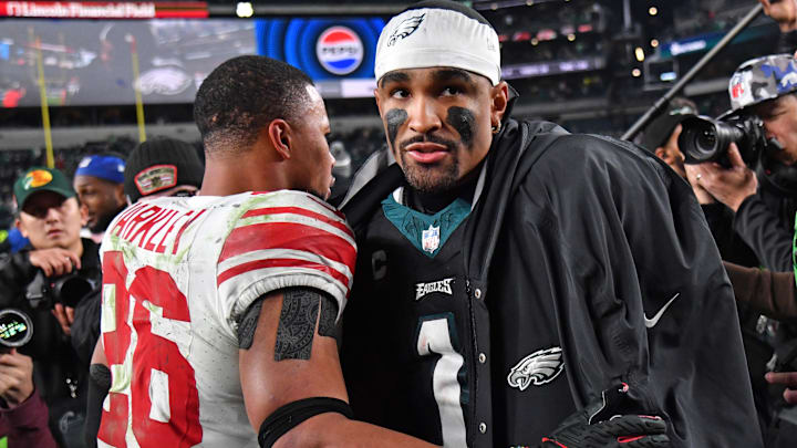 Dec 25, 2023; Philadelphia, Pennsylvania, USA; New York Giants running back Saquon Barkley (26) and