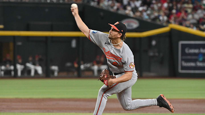 Baltimore Orioles pitcher Dean Kremer (64) throws in the second inning against the Arizona Diamondbacks at Chase Field on April 9.
