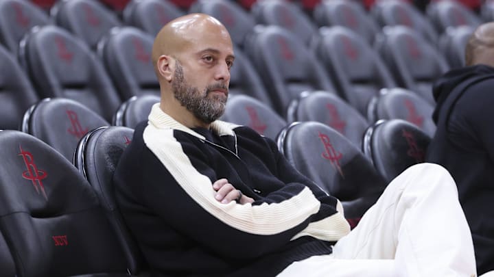 Dec 11, 2025; Houston, Texas, USA; Houston Rockets general manager Rafael Stone looks on during practice before the game against the Los Angeles Clippers at Toyota Center. Mandatory Credit: Troy Taormina-Imagn Images