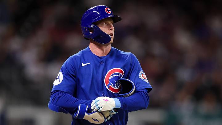 May 14, 2026; Atlanta, Georgia, USA; Chicago Cubs center fielder Pete Crow-Armstrong (4) walks against the Atlanta Braves in the seventh inning at Truist Park. Mandatory Credit: Brett Davis-Imagn Images