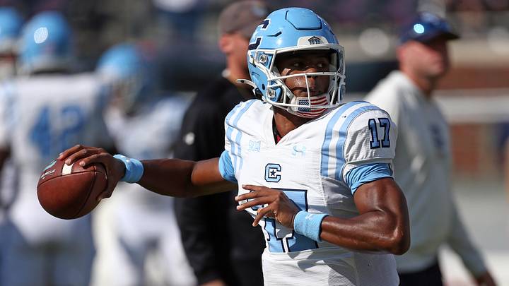 Nov 8, 2025; Oxford, Mississippi, USA; The Citadel Bulldogs quarterback Quentin Hayes (17) passes the ball during warm ups prior to the game against the Mississippi Rebels at Vaught-Hemingway Stadium. Mandatory Credit: Petre Thomas-Imagn Images Nov 8, 2025; Oxford, Mississippi, USA; The Citadel Bulldogs quarterback Quentin Hayes (17) passes the ball during warm ups prior to the game against the Mississippi Rebels at Vaught-Hemingway Stadium. Mandatory Credit: Petre Thomas-Imagn Images