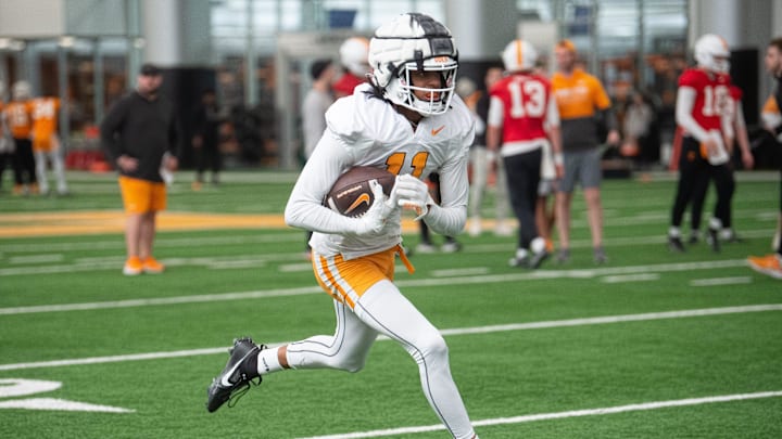 Tennessee wide receiver Chris Brazzell II (11) during UT spring football practice on Tuesday, March 19, 2024.