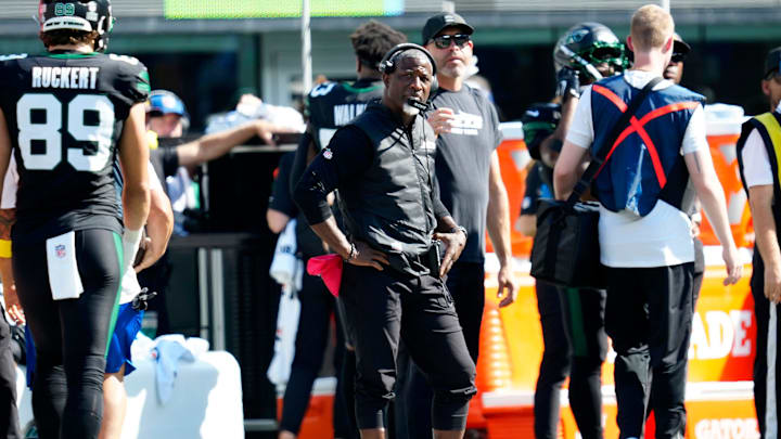 New York Jets Head Coach, Aaron Glenn, is shown during the second quarter, Sunday, October 5, 2025.