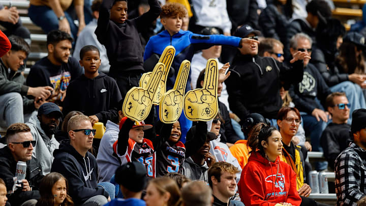 Apr 19, 2025; Boulder, CO, USA; Colorado Buffaloes fans during the spring game at Folsom Field. Mandatory Credit: Isaiah J. Downing-Imagn Images