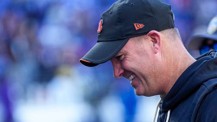 Cincinnati Bengals head coach Zac Taylor celebrates a win after the fourth quarter of the NFL Week 7 game between the Baltimore Ravens and the Cincinnati Bengals at M&T Bank Stadium in Baltimore on Sunday, Oct. 25, 2026. The Bengals scored 35 points in the second half to win 35-13 on the road.