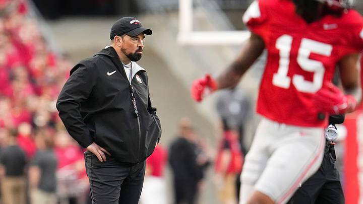 Ohio State Buckeyes head coach Ryan Day watches during the Ohio State football spring game at Ohio Stadium in Columbus on April 18, 2026. Ohio State Buckeyes head coach Ryan Day watches during the Ohio State football spring game at Ohio Stadium in Columbus on April 18, 2026.