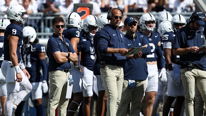 Penn State coach James Franklin looks on from the sideline during the second quarter against the UCLA Bruins at Beaver Stadium. Penn State coach James Franklin looks on from the sideline during the second quarter against the UCLA Bruins at Beaver Stadium.
