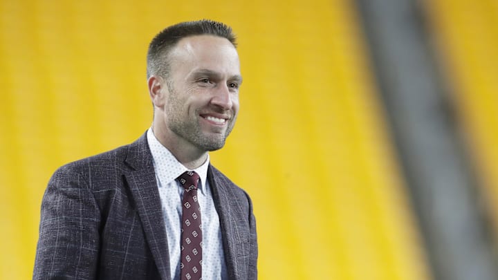 Nov 16, 2023; Pittsburgh, Pennsylvania, USA; Boston College Eagles head coach Jeff Hafley on the Nov 16, 2023; Pittsburgh, Pennsylvania, USA; Boston College Eagles head coach Jeff Hafley on the