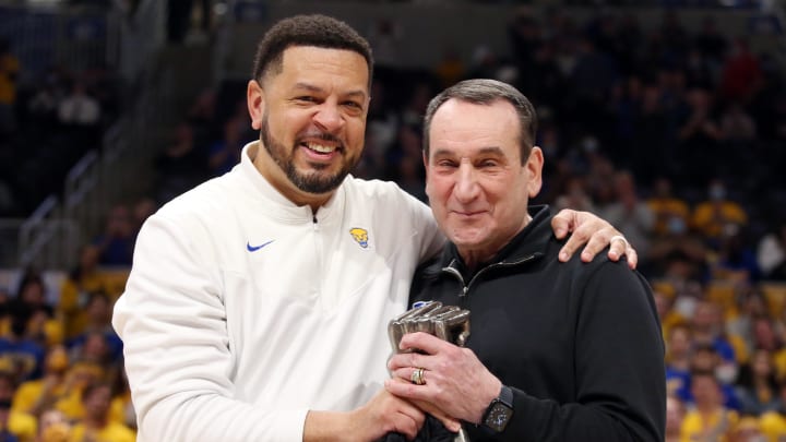 Pitt basketball head coach Jeff Capel and Duke basketball's Mike Krzyzewski Pitt basketball head coach Jeff Capel and Duke basketball's Mike Krzyzewski