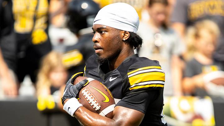 Aug 9, 2025; Iowa running back Nathan McNeil warms up during the Hawkeyes Kids Day NCAA football open practice at Kinnick Stadium in Iowa City, Iowa. Mandatory Credit: Joseph Cress for the Des Moines Register Aug 9, 2025; Iowa running back Nathan McNeil warms up during the Hawkeyes Kids Day NCAA football open practice at Kinnick Stadium in Iowa City, Iowa. Mandatory Credit: Joseph Cress for the Des Moines Register