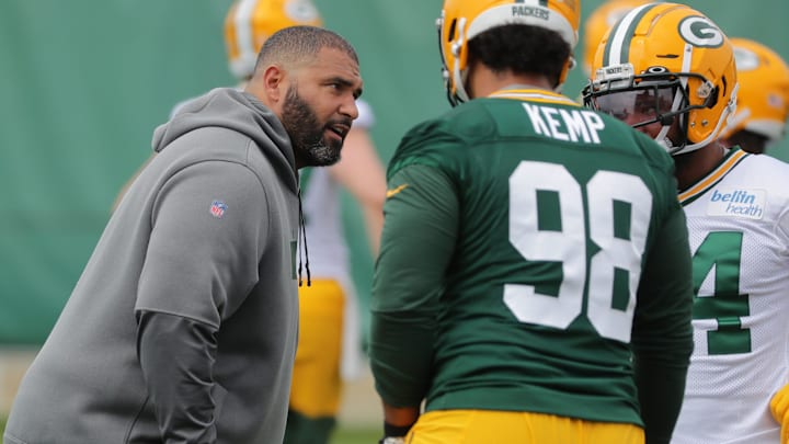 Defensive line coach Jerry Montgomery is shown during the second day of Green Bay Packers rookie minicamp Saturday, May 15, 2021 in Green Bay, Wis.
Cent02 7fsrn2xty2q12fh6vhjf Original Defensive line coach Jerry Montgomery is shown during the second day of Green Bay Packers rookie minicamp Saturday, May 15, 2021 in Green Bay, Wis.
Cent02 7fsrn2xty2q12fh6vhjf Original