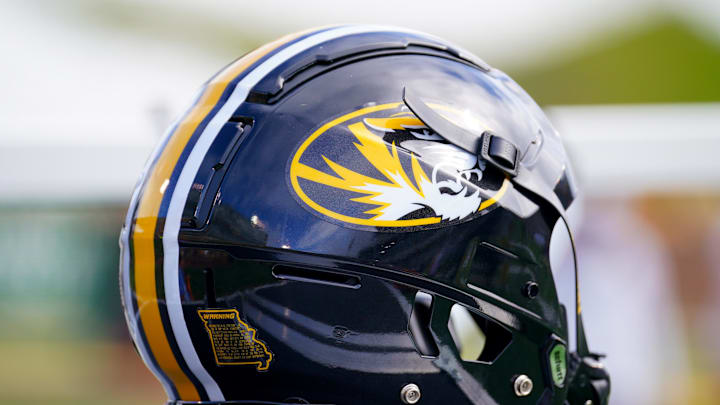 Sep 14, 2024; Columbia, Missouri, USA; A general view of a Missouri Tigers helmet against the Boston College Eagles during the first half at Faurot Field at Memorial Stadium. Mandatory Credit: Denny Medley-Imagn Images