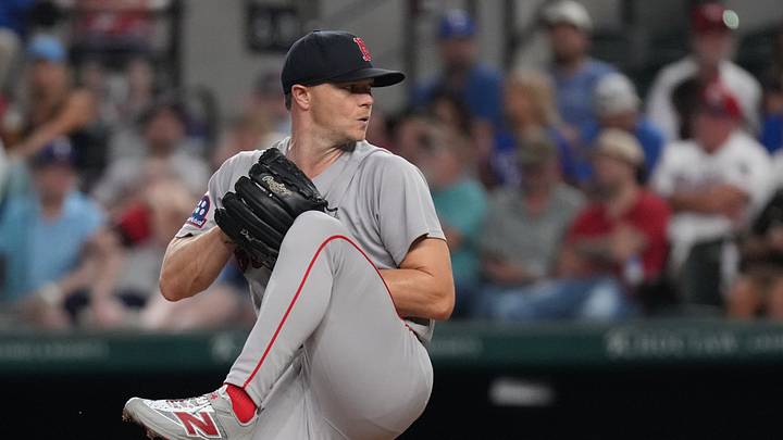 Sep 17, 2026; Arlington, Texas, USA;  Boston Red Sox pitcher Sonny Gray (54) throws to the plate against the Texas Rangers during the second inning at Globe Life Field. Mandatory Credit: Raymond Carlin III-Imagn Images