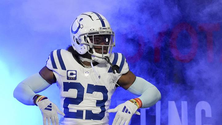 Dec 22, 2024; Indianapolis, Indiana, USA;  Indianapolis Colts cornerback Kenny Moore II (23) takes the field Sunday, Dec. 22, 2024, ahead of a game against the Tennessee Titans at Lucas Oil Stadium. Mandatory Credit: Christine Tannous/USA Today Network via Imagn Images 