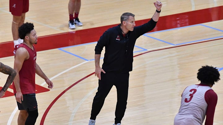 The University of Alabama men’s basketball team works out in practice Thursday, Sept. 26, 2024. Alabama head coach Nate Oats gives directions to his team.