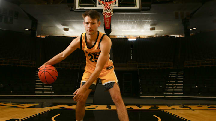 Iowa guard Luc Laketa (25) pictured during the men’s basketball media day Monday, Oct. 7, 2024 at Carver-Hawkeye Arena in Iowa City, Iowa.