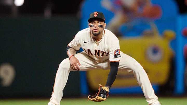 Aug 14, 2023; San Francisco, California, USA; San Francisco Giants infielder Johan Camargo (10)