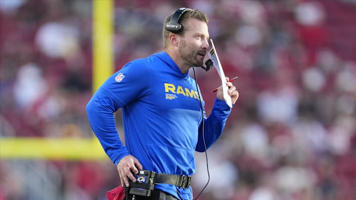 Nov 9, 2025; Santa Clara, California, USA; Los Angeles Rams head coach Sean McVay is seen during the fourth quarter against the San Francisco 49ers at Levi's Stadium. Mandatory Credit: Kyle Terada-Imagn Images Nov 9, 2025; Santa Clara, California, USA; Los Angeles Rams head coach Sean McVay is seen during the fourth quarter against the San Francisco 49ers at Levi's Stadium. Mandatory Credit: Kyle Terada-Imagn Images