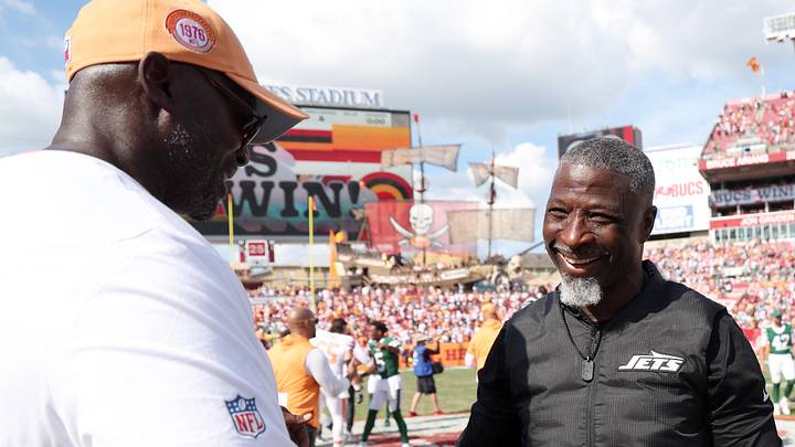 New York Jets head coach Aaron Glenn and Tampa Bay Buccaneers head coach Todd Bowles