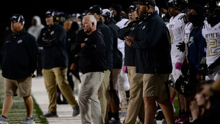 Byrnes played Gaffney in high school football at Gaffney High School on Friday, Oct. 11, 2024. Gaffney's Head Coach Dan Jones on the field. Byrnes played Gaffney in high school football at Gaffney High School on Friday, Oct. 11, 2024. Gaffney's Head Coach Dan Jones on the field.