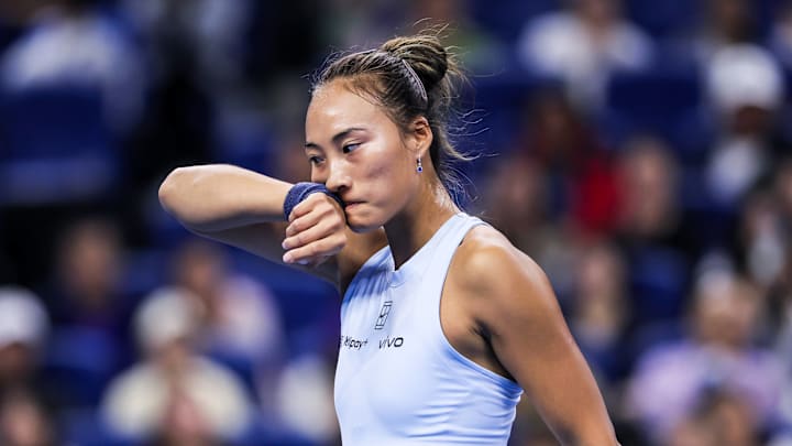 Qinwen Zheng reinjured her surgically repaired elbow at the China Open. Qinwen Zheng reinjured her surgically repaired elbow at the China Open.