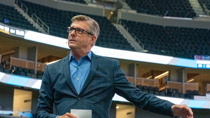 August 26, 2019; San Francisco, CA, USA; Golden State Warriors president Rick Welts speaks at Chase Center. Mandatory Credit: Kyle Terada-Imagn Images