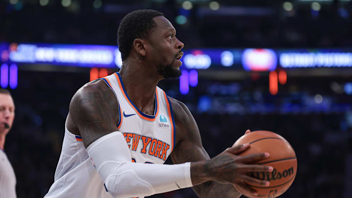 Nov 30, 2023; New York, New York, USA; New York Knicks forward Julius Randle (30) looks to shoot during the first half against the Detroit Pistons at Madison Square Garden. Mandatory Credit: Vincent Carchietta-Imagn Images