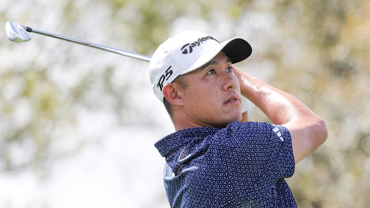 Collin Morikawa follows a shot at of the Arnold Palmer Invitational 