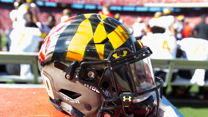 Oct 21, 2017; Madison, WI, USA; An Maryland Terrapins helmet sits on the sidelines during the game against the Wisconsin Badgers at Camp Randall Stadium. Mandatory Credit: Jeff Hanisch-Imagn Images Oct 21, 2017; Madison, WI, USA; An Maryland Terrapins helmet sits on the sidelines during the game against the Wisconsin Badgers at Camp Randall Stadium. Mandatory Credit: Jeff Hanisch-Imagn Images