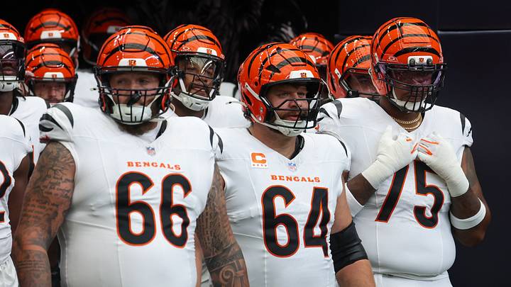 Sep 20, 2026; Houston, Texas, USA; Cincinnati Bengals guard Dalton Risner (66) center Ted Karras (64) offensive tackle Orlando Brown Jr. (75) wait to run out on the filed before playing agains the Houston Texans at Reliant Stadium. Mandatory Credit: Thomas Shea-Imagn Images Sep 20, 2026; Houston, Texas, USA; Cincinnati Bengals guard Dalton Risner (66) center Ted Karras (64) offensive tackle Orlando Brown Jr. (75) wait to run out on the filed before playing agains the Houston Texans at Reliant Stadium. Mandatory Credit: Thomas Shea-Imagn Images
