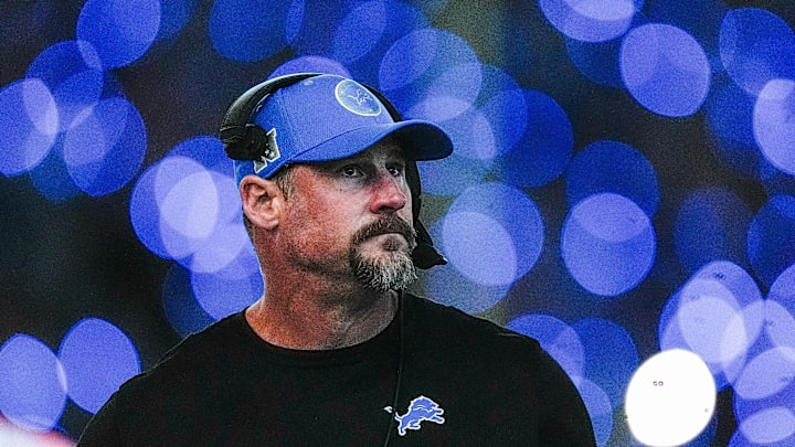 Detroit Lions head coach Dan Campbell looks on at a timeout against Chicago Bears during the second half at Ford Field in Detroit on Thursday, Nov. 28, 2024.