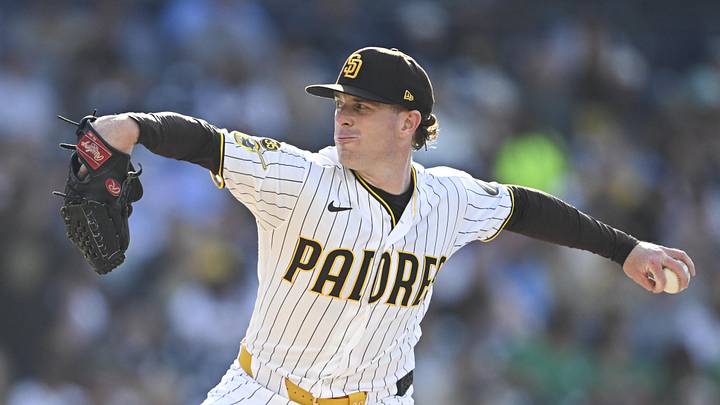 Jun 24, 2026; San Diego, California, USA; San Diego Padres pitcher Jp Sears (38) delivers during the first inning against the Atlanta Braves at Petco Park. Mandatory Credit: Denis Poroy-Imagn Images