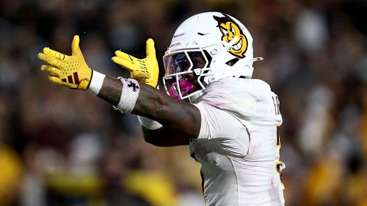 Starkville, Mississippi, USA; Arizona State Sun Devils running back Raleek Brown (3) reacts after a first down during the fourth quarter against the Mississippi State Bulldogs at Davis Wade Stadium at Scott Field.