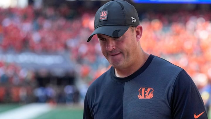 Cincinnati Bengals head coach Zac Taylor walks for the locker room after the fourth quarter of the NFL Week 2 game between the Cincinnati Bengals and the Jacksonville Jaguars at Paycor Stadium in downtown Cincinnati on Sunday, Sept. 14, 2025. The Bengals came back from a halftime deficit to win 31-27.