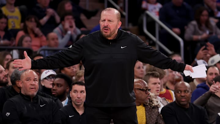 Feb 1, 2025; New York, New York, USA; New York Knicks head coach Tom Thibodeau reacts during the third quarter against the Los Angeles Lakers at Madison Square Garden. Mandatory Credit: Brad Penner-Imagn Images Feb 1, 2025; New York, New York, USA; New York Knicks head coach Tom Thibodeau reacts during the third quarter against the Los Angeles Lakers at Madison Square Garden. Mandatory Credit: Brad Penner-Imagn Images