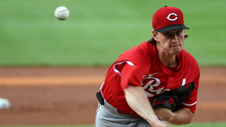 Jul 21, 2025; Washington, District of Columbia, USA; Cincinnati Reds pitcher Brady Singer (51) throws during the first inning against the Washington Nationals at Nationals Park. Mandatory Credit: Daniel Kucin Jr.-Imagn Images